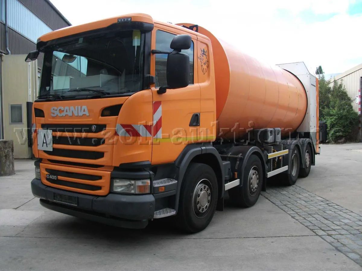 1 Vrachtwagen Scania-Faun-Zöller vuilniswagen G 400 8x2 gedeeltelijk functioneel