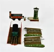 Märklin, 2 wagons, pont et mécanisme de cloche