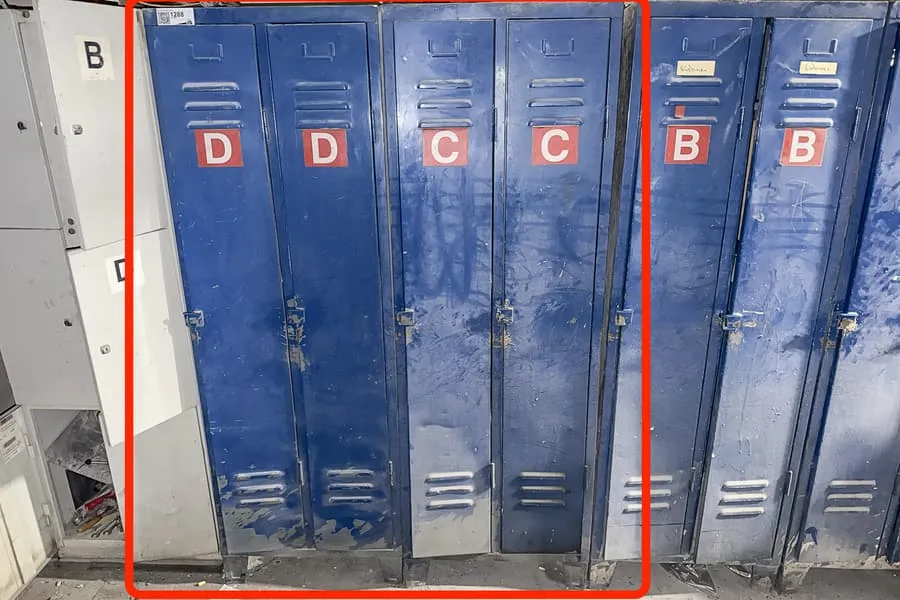 2 metal lockers, each with 2 doors