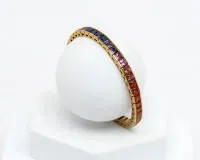 Rainbow-Armband, 18kt Gelbgold, 43 multicolor Saphire, zus. ca. 21.50 ct., ca. 18 cm lang, ca. 28.4 g
