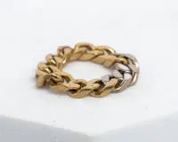 Bague, maillons tank, or jaune/or blanc 14 ct, petits diamants, env. 7,6 g, taille 61