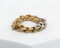 Ring, tankschakels, 14kt geelgoud/witgoud, kleine diamanten, ca. 7,6 g, maat 61