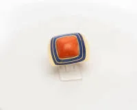Ring, 18kt Gelbgold, Koralle, Lapislazuli, ca. 18 g, RM 54