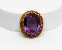 Brosche, 14kt Gelbgold, Amethyst ca. 28.0 ct., ca. 12.5 g, ca. 35 x 32 mm