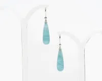 Pair of ear pendants, 14kt white gold, two small brilliants, 0.02 ct, approx. w/si, two faceted aquamarine drops, approx. 25 x 8 mm, approx. 5.3 g