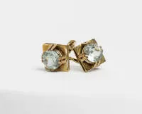 Paire de boucles d'oreilles, or jaune 14 ct, pierre de couleur bleu clair, env. 2,7 g