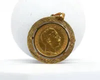Broche pièce, or jaune 14 carats, 20 Mark, Empire allemand 1895, Guillaume II, total env. 14,5 g