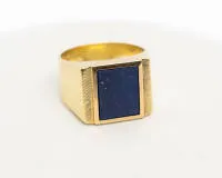 Herrenring, 14kt Gelbgold, Lapislazuli ca. 14 x 12 mm, Punze HM, ca. 14.6 g, RM 66, Stein berieben