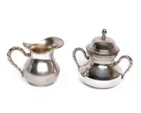 Pot à crème et sucrier, argent 800, H. 8,5 cm / 12 cm, env. 400 g