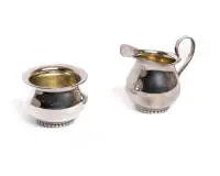 Verseuse à sucre et sucrier, Wilkens, argent 835, chacun avec bord perlé, H. 7 cm / 4,5 cm, total env. 113 g