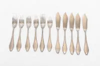 Fish cutlery for 5 persons, German, silver 800, one additional fork, total 549 g