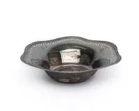 Bowl, silver 800, imperial stamp, maker's mark as lying ear of wheat, curved rim with openwork decoration, H 6.5 cm, Ø approx. 25.5 cm, 290 g