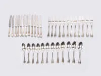Augsburger Faden silver cutlery, silver 800, 36 pcs., jeweler's mark August Stockem, imperial stamp, 12 forks and 12 spoons, plus 12 knives