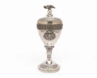 Important classicist commemorative goblet of the Brandenburg Cuirassier Regiment (6th Cuirassier Regiment "Grand Duke Nicholas"), Berlin, between 1819 and 1842, probably circa 1820/25, master's mark probably "BD" (somewhat offset), assay master JCS...