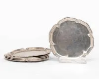 6 Untersetzer, Wilkens, Silber 830, sechspassige Form, ø 10 cm, zus. ca. 242 g