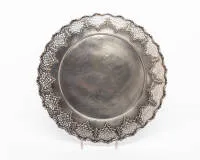 Presenteerblad, Bruckmann & Söhne, Heilbronn, 1910-1930, zilver 925, modelnummer 12521, opengewerkte rand, ø 41 cm, ca. 1.043 g