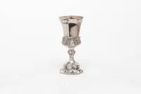 Cup, silver, 13-lot, circa 1850, historicism, foot and stem decorated with foliage, gilt interior, 20 cm high, approx. 188 g