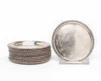 10 dessous-de-verre, argent 925, bord cordé, ø 9 cm, env. 393 g