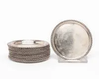 10 dessous-de-verre, argent 925, bord cordé, ø 9 cm, env. 393 g