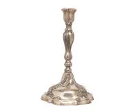 Table candlestick, 1st half 19th c., 12-lot silver, maker's mark "A.E.", baluster shaft on curved base with ornamental decor, engraved coat of arms, H. 26.5 cm, 515 g