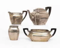 Vierteiliges Silberservice, Niederlande, 1913, van Kampen, Den Haag, ebonisierte Holzgriffe, zus. ca. 648 g