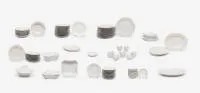 Dinner service, KPM, sceptre mark, Neuosier, consisting of: 12 dinner plates, 22 dessert plates, 12 cake plates, 12 tea cups with saucers, 8 soup plates, 1 lidded compote, 3 serving dishes, 1 larger serving dish, 5 oval platters...
