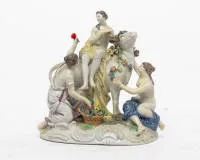 Figurka Európa na býku, Míšeň, model 2697, 2. jakost, cca 24 x 21 cm, výrobní prasklina, otlučení