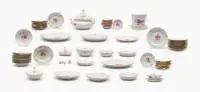 Important service de table, Meissen, "Rosa Rose", forme Neuer Ausschnitt, dorure, 2e choix, pour 12 personnes :