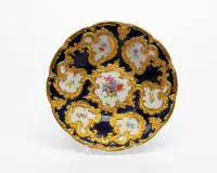 Coupe d'apparat, Meissen, marque aux épées, 2e choix, dorure, fond bleu cobalt, peinture florale, Ø env. 28,5 cm