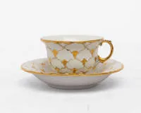 Мокка-чашка с блюдцем, Meissen, рельеф ракушка, золочение, 1 сорт