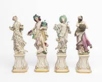 4 porcelain figures, Nymphenburg, allegory of spring, summer, autumn and winter, 28.5 cm - 29.5 cm high, chips, irregularities