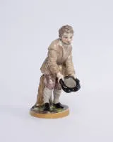 Figurine en porcelaine "Mendiant", probablement Russie 19e s., env. 14,5 cm, divers points de collage