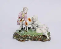 Groupe de figures, "Ziegenmelkerin", Höchst, modèle de Johann Peter Melchior vers 1770, env. 15 cm de haut, pointes des deux cornes restaurées