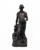 Figure 'Miner', ceramic, bronzed, signed Bläsche, Reps & Trinte Magdeburg, approx. 65 cm high, chips