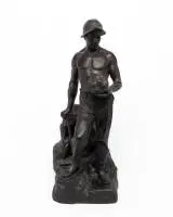 Figure 'Mineur', céramique, bronze, signée Bläsche, Reps & Trinte Magdeburg, env. 65 cm de haut, éclats