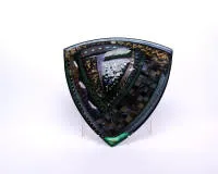 Decorative bowl, glass, Michael Günther, flat triangular shape, opaque, with various colored melt inclusions, unsigned, 42 x 42 cm