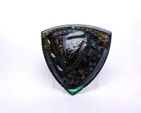 Coupe décorative, verre, Michael Günther, forme triangulaire plate, opaque, avec diverses inclusions colorées, non signée, 42 x 42 cm