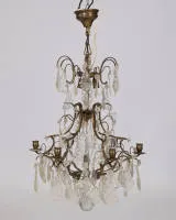 Kristalllüster, 6-flammig, Bronze, facettierte Glaselemente, ca. 85 cm hoch