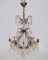 Lustre en cristal, 6 feux, bronze, éléments en verre facetté, env. 85 cm de haut