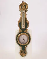Wall barometer with thermometer, Louis XV, France, 18th c., wood, gold and turquoise painted, 97 cm