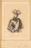 Autograf, Guillermo Schmidt Pizarro (1880 Tacna - 1964 Lima, bedeutender peruanischer Kunstsammler und Händler), Widmung mit brauner Tinte an das befreundete Ehepaar Schmid, datiert auf den 23. Januar (19)63, unterhalb einer Lithografie mit dem...