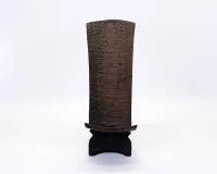 Backrest stool, Africa, hardwood, ornamental relief carving on backrest and seat, H. 110 cm