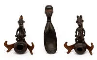 1 Zeremoniallöffel und 2 Schöpfkellen, Dan/Liberia und Baule/Elfenbeinküste: