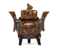 Cloisonné dekselvat, Japan, Meiji tot Taishō-periode, rond 1900, brons met cellenschmeltsel, H. 14 cm