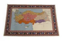 Hereke, Turquie, laine sur coton, carte de la Turquie, œillets au dos pour suspension murale, env. 1,48 x 2,01 m