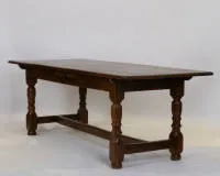 Servants' table, Westphalia, oak, 19th/20th century, rectangular top on four braced baluster legs, central drawer, approx. 75 x 230 x 88 cm, somewhat patinated