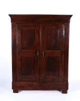 Biedermeier cabinet, 1st third 19th c., walnut (?) dark stained, two-door body with rounded corners in panel construction, 192.5 x 152.5 x 56 cm