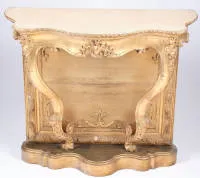 Wandconsole, in barokstijl, 2e helft 19e eeuw, verguld hout, geprofileerd en gebogen, bloemversiering, ca. 82 x 90 x 40 cm