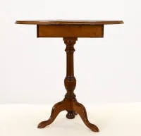 Gaming table with inlaid chessboard, 20th c., various woods, central column on three curved feet, two drawers, oval top rotating with fold-down sides, approx. 71 cm high, top approx. 71 x 53 (16 cm) cm