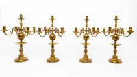 4 girandoles flamandes, 17e ou 19e s., laiton, chacune à cinq feux, H. env. 50 cm chacune